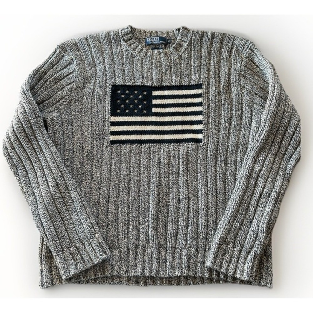 VTG Polo Ralph Lauren American Flag Sweater XL Cotton Knit USA heritage prep ivy - Picture 9 of 9